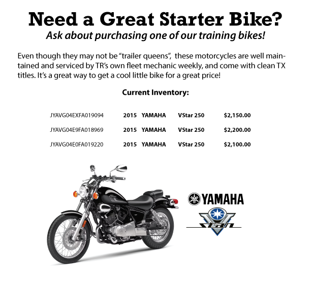 BRC basic rider course msf total rider austin texas learn to ride buda south austin killeen motorcycle safety course round rock cedar park moto academy new braunfels san antonio Ride Day free ponchick donuts